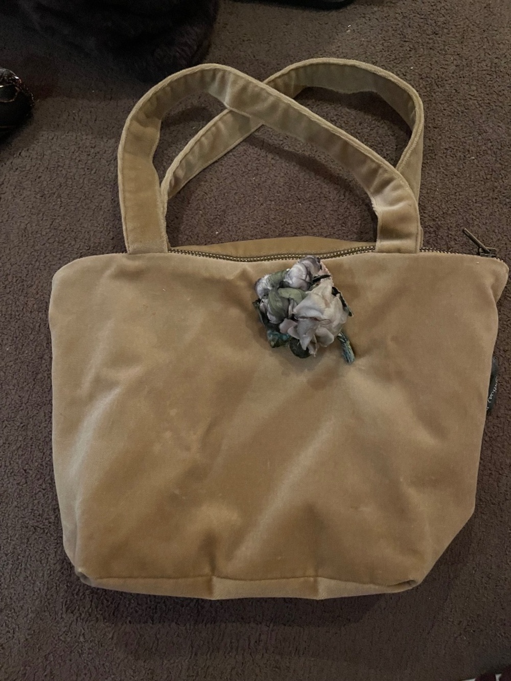 Cynthia Rowley velvet tote with flower accent
